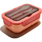 Muitomas Lunchtrommel - 1,1 Liter – 3 compartimenten – Magnetron & vaatwasser bestendig - Inclusief bestek - Peach Fuzz