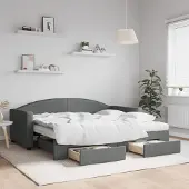 Prolenta Maison Exclusive - Uittrekbaar dagbed met lades, donkergrijs, 90x190 cm, gestoffeerd
