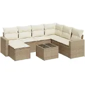 vidaXL 8-delige Loungeset met kussens poly rattan beige