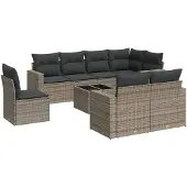 vidaXL 9-delige Loungeset met kussens poly rattan grijs