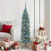 Prolenta Maison Exclusive - Kunstkerstboom, slank model, groen en wit, 150 cm
