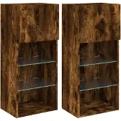 vidaXL Tv-meubels met LED-verlichting 2 st 40,5x30x90 cm gerookt eiken