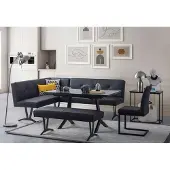 AEA Stilvolles Schwarzes Esszimmer Set Leder Eckbank Sitzbänke Luxus Stühle
