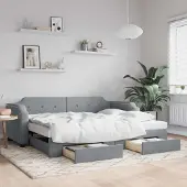 Prolenta Maison Exclusive - Uittrekbaar dagbed met lades, lichtgrijs, 80x200 cm, gestoffeerd