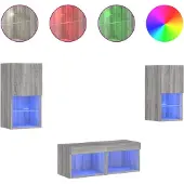 Syfax 4-delige tv-wandmeubelset met LED-verlichting grijs sonoma
