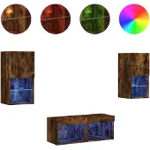 Syfax 4-delige tv-wandmeubelset met LED-verlichting gerookt eiken