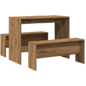 Syfax 3-delige Eettafel en bankenset bewerkt hout artisanaal eiken