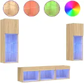 Syfax 5-delige Tv-wandmeubelset met LED bewerkt hout sonoma eiken