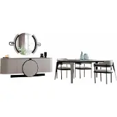 AEA Essgruppe Esszimmer Set Esstisch mit 4x Stühlen Sideboard Spiegel Weiß