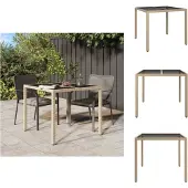 vidaXL Tuintafel 90x90x75 cm, gehard glas, polyrotan, beige - Tuintafels