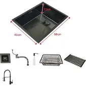 OEM Keukenwastafel, roestvrij staal, model met één kom, 60x43 cm (breedte)