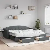 Prolenta Maison Exclusive - Uittrekbaar dagbed met lades, donkergrijs, 90x200 cm, stof