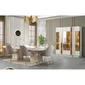 AEA Esstisch Stühle Vitrine Weiß Essgarnitur Essgruppe Esszimmer 8tlg. Set
