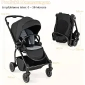 Northix Opvouwbare kinderwagen met draaibare zitting, zwart