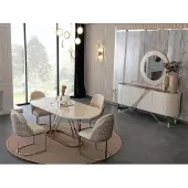 AEA Eetkamer set: Eettafel, keukentafel, stoelen, dressoir, spiegel, luxe, goud, 7-delig