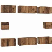 Syfax Tv-meubelset Wandgemonteerd 8 pcs Oud Hout Bewerkt hout