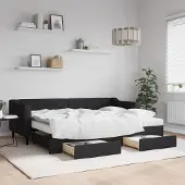 Prolenta Maison Exclusive - Uittrekbaar dagbed met lades, zwart, 80x200 cm, bekleding