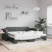 Prolenta Maison Exclusive - Uittrekbaar dagbed met matrassen, donkergrijs, 90x190 cm, stof