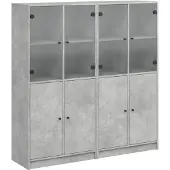 Syfax Boekenkast met deuren 136x37x142 cm bewerkt hout betongrijs