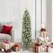Prolenta Maison Exclusive - Kunstkerstboom, slank model, groen en wit, 150 cm