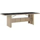 Syfax Tuintafel met glazen blad poly rattan en gehard glas beige