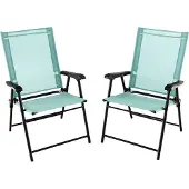 Costway Opvouwbare Terrasstoelen - set van 2 - metalen frame - groen
