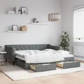 Prolenta Maison Exclusive - Uittrekbaar dagbed met lades, donkergrijs, 90x190 cm, gestoffeerd