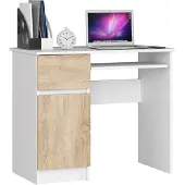 Akord Bureau Links PIKSEL / Computerbureau / Computer Tafel / Bureautafel Rechts / Wit – Sonoma Eik / 90 x 77 x 50 cm