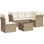 vidaXL 6-delige Loungeset met kussens poly rattan beige