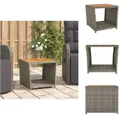 vidaXL Bijzettafel met houten blad, grijs, polyrotan en acaciahout - Tuintafels
