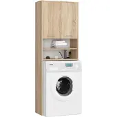 Akord Badkamerkast voor Wasmachine FIN / Hoge Wasmachinekast met 2 Deuren / Furniture Factory / Sonoma Eik / 64 x 180 x 30 cm