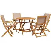 vidaXL 5-delige Tuinset massief hout en stof taupe