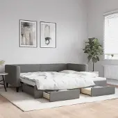 Prolenta Maison Exclusive - Uittrekbaar dagbed met lades, donkergrijs, 100x200 cm, stof