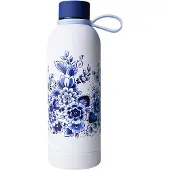 Heinen Delfts Blauw Drinkfles Bloemen Blauw / Wit D 7 H 22 Cm