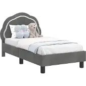 Syfax Peuterbedframe met hoofdbord Donkergrijs 70 x 140 cm Fluweel