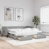 Prolenta Maison Exclusive - Uittrekbaar dagbed met lades, lichtgrijs, 90x200 cm, gestoffeerd