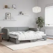 Prolenta Maison Exclusive - Uittrekbaar dagbed met matras, lichtgrijs, 90x200 cm, stof