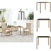 vidaXL Tuintafel met glazen blad, beige, polyrotan en hardglas - Tuintafels