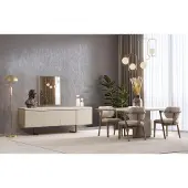 AEA Beige Esszimmergarnitur Designer Esstisch Polsterstühle Luxus Anrichte