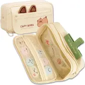 Edibazzar | Etui, tas, uitklapbaar, beige, kapibara-print, ruim, groot