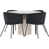 Ebuy24 Olivia eethoek tafel Ø110cm en 4 fluwelen stoelen met armleuningen beige.
