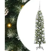 Syfax Kunstmatige slanke kerstboom met 150 LED Groen en Wit 120 cm
