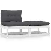 vidaXL 2-delige Loungeset met kussens massief grenenhout wit