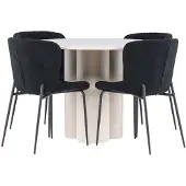 Ebuy24 Olivia eethoek tafel Ø110cm en 4 teddy stoelen beige.