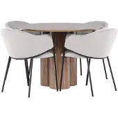 Ebuy24 Olivia eethoek tafel Ø110cm en 4 velours stoelen met armleuningen bruin.