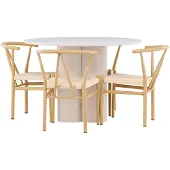 Ebuy24 Olivia eethoek tafel Ø110cm en 4 stoelen met armleuningen stapelbaar beige.