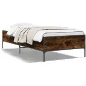 vidaXL Bedframe bewerkt hout en metaal gerookt eikenkleurig 90x200 cm