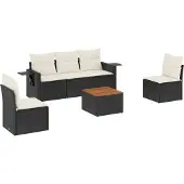 vidaXL 6-delige Loungeset met kussens poly rattan zwart