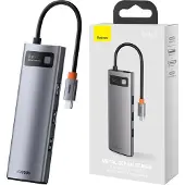 Baseus - Metal - Gleam 8in1 multifunctionele USB Type C HUB - USB Type C Stroomvoorziening - 100 - W / HDMI - 4K - 30 - Hz / SD- en - microSD-kaartlezer / 3x - USB - 3.2 - Gen - 1 / RJ45 - 1 - Gbps -