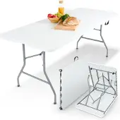 Arebos Klaptafel - Inklapbare tafel - Campingtafel - Vouwtafel - Weerbestendig - Wit - 182 × 74 × 74 cm - 8 personen
